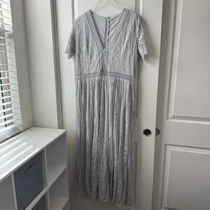 Grey Lace Formal Maxi Dress 2X